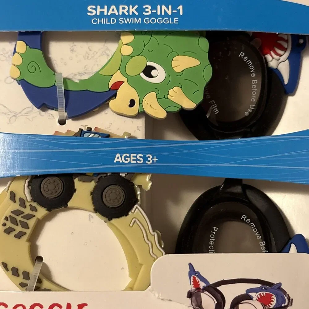 NIB Dolfino Shark 3-in-1 Kids Swim Goggles Ages 3+ Latex-Free